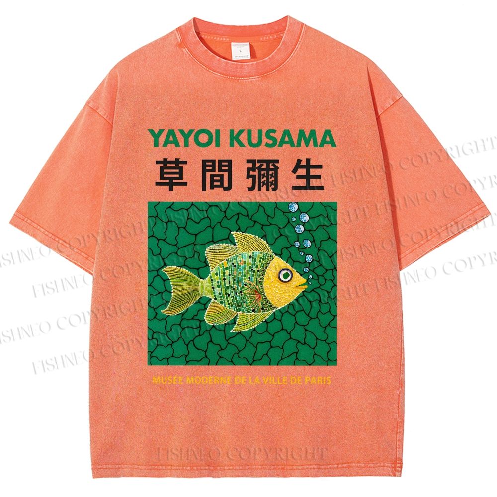 Unisex Yayoi Kusama Art Fish Printed Washed Tee