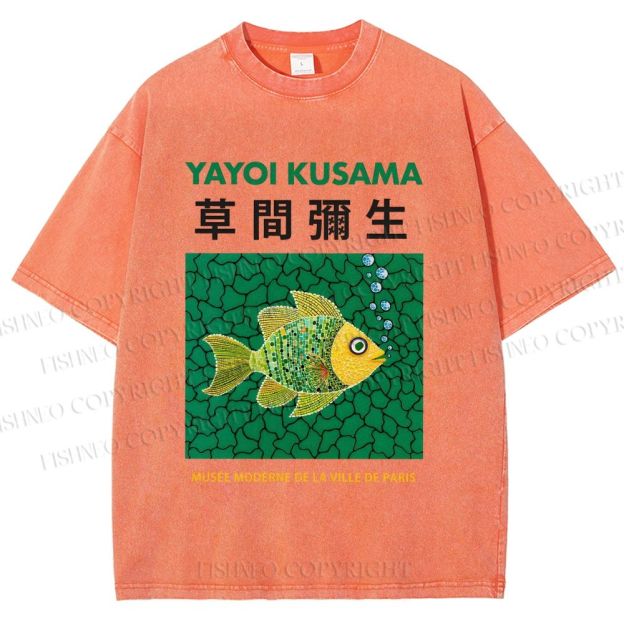 Unisex Yayoi Kusama Art Fish Printed Washed Tee
