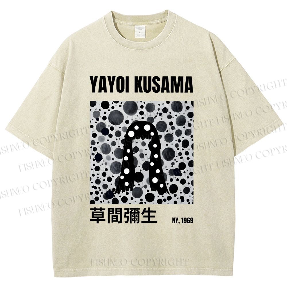 Unisex Yayoi Kusama Polka Dot Artistic Avatar Printed Washed Tee