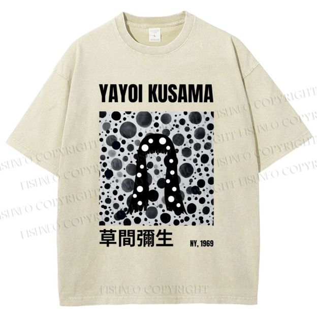 Unisex Yayoi Kusama Polka Dot Artistic Avatar Printed Washed Tee