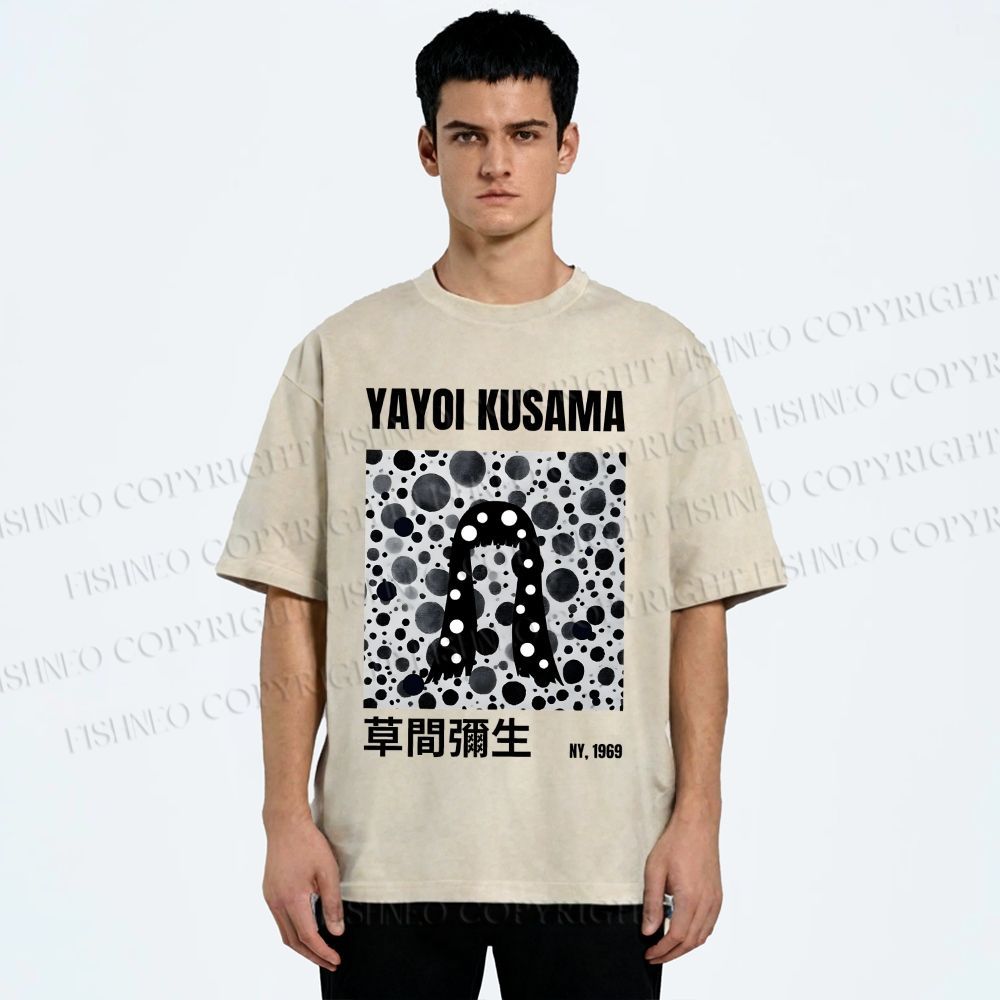 Unisex Yayoi Kusama Polka Dot Artistic Avatar Printed Washed Tee