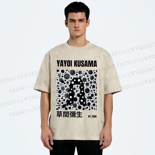 Unisex Yayoi Kusama Polka Dot Artistic Avatar Printed Washed Tee