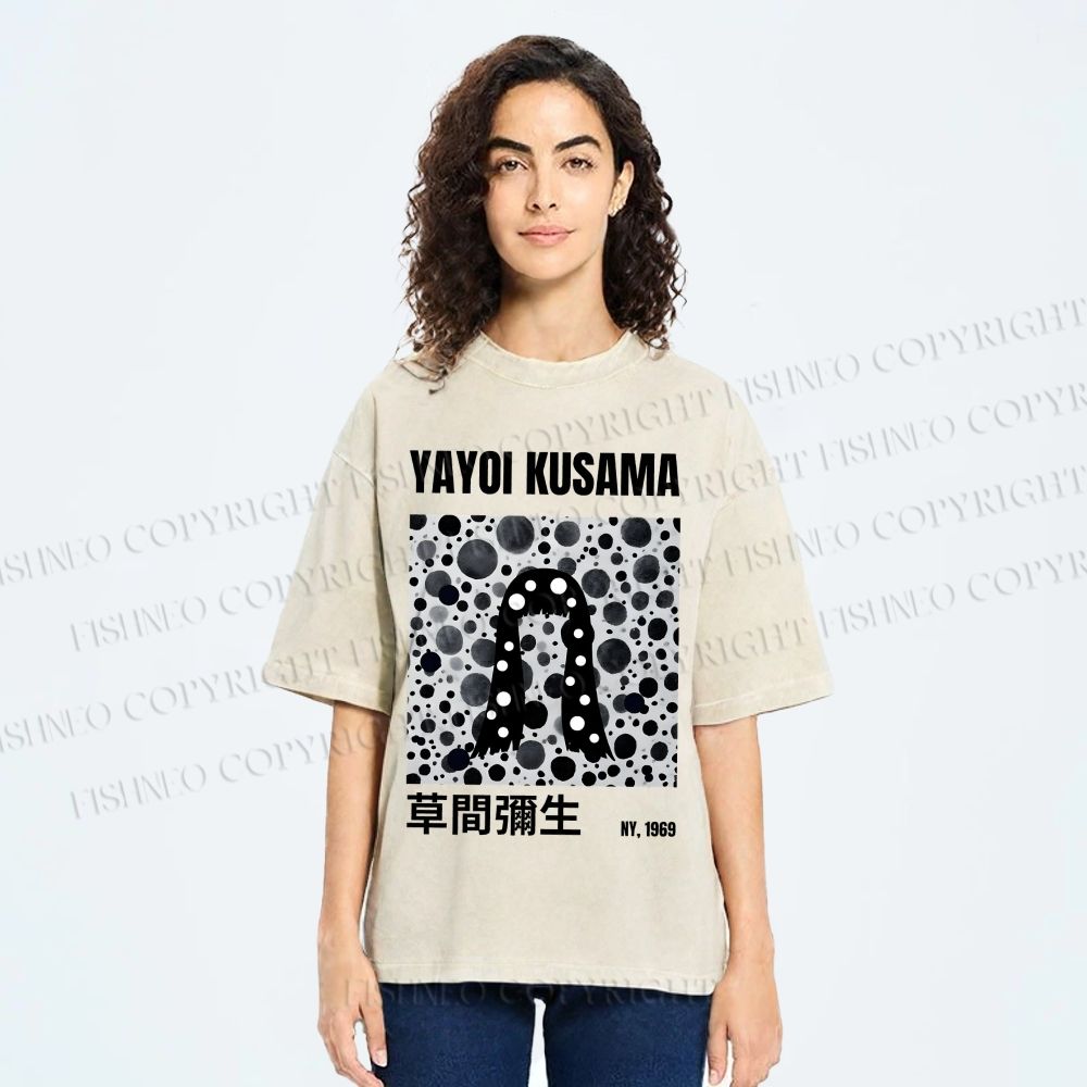 Unisex Yayoi Kusama Polka Dot Artistic Avatar Printed Washed Tee