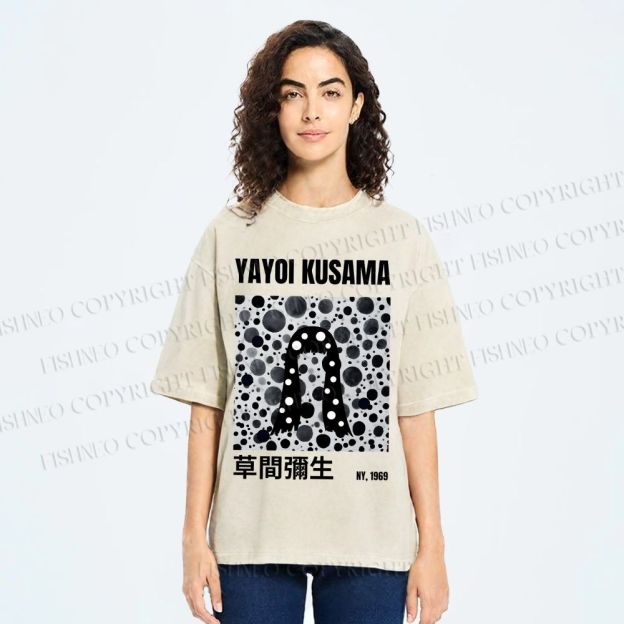 Unisex Yayoi Kusama Polka Dot Artistic Avatar Printed Washed Tee