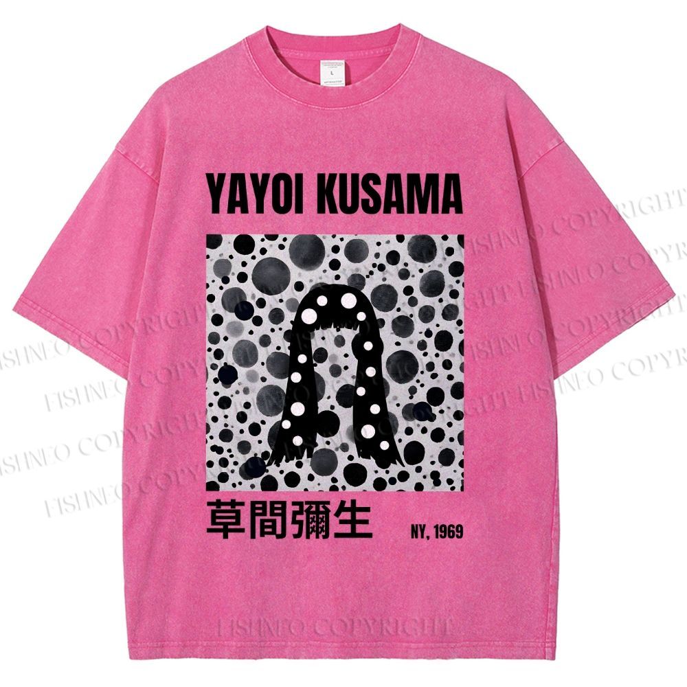 Unisex Yayoi Kusama Polka Dot Artistic Avatar Printed Washed Tee