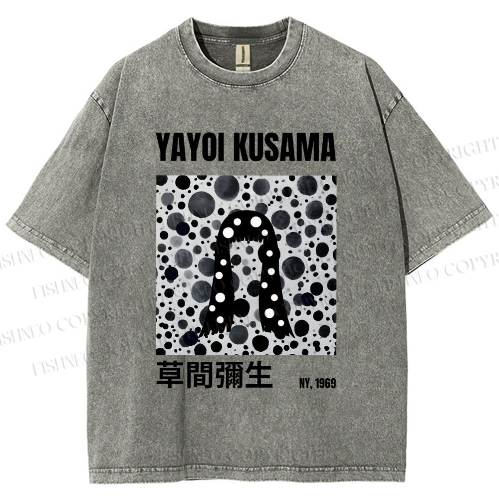 Unisex Yayoi Kusama Polka Dot Artistic Avatar Printed Washed Tee