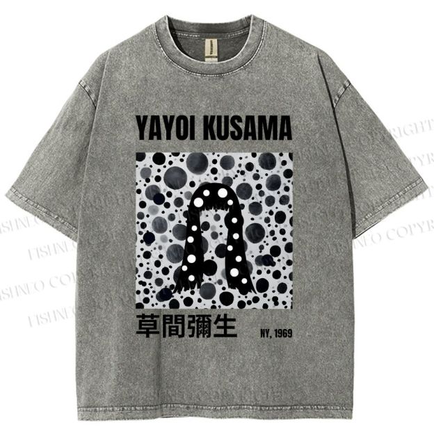 Unisex Yayoi Kusama Polka Dot Artistic Avatar Printed Washed Tee