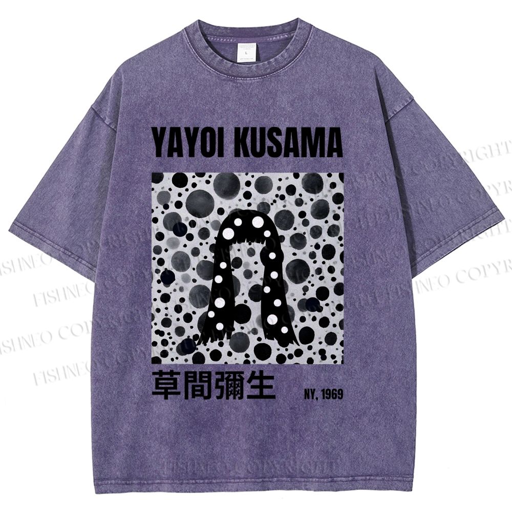 Unisex Yayoi Kusama Polka Dot Artistic Avatar Printed Washed Tee