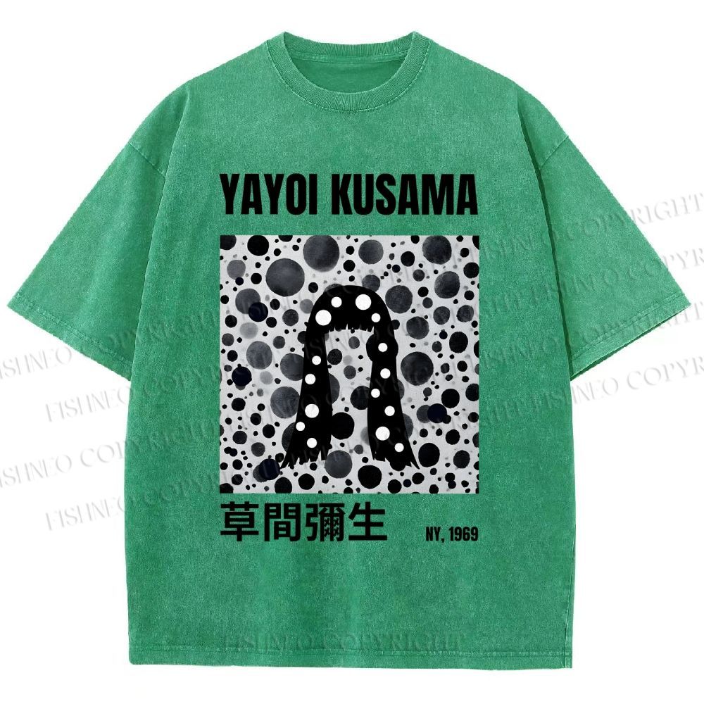Unisex Yayoi Kusama Polka Dot Artistic Avatar Printed Washed Tee