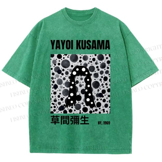 Unisex Yayoi Kusama Polka Dot Artistic Avatar Printed Washed Tee