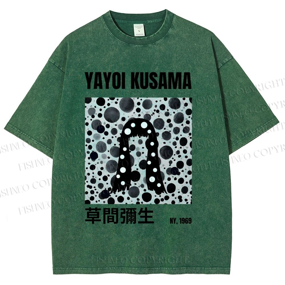 Unisex Yayoi Kusama Polka Dot Artistic Avatar Printed Washed Tee