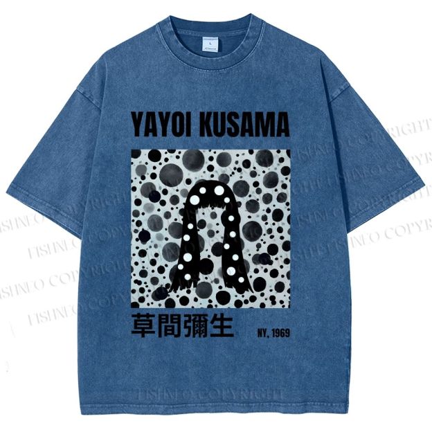 Unisex Yayoi Kusama Polka Dot Artistic Avatar Printed Washed Tee