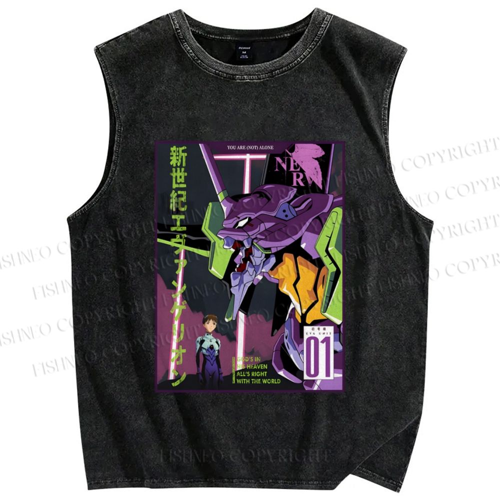 Unisex Neon Genesis Evangelion Printed Washed Tank Top
