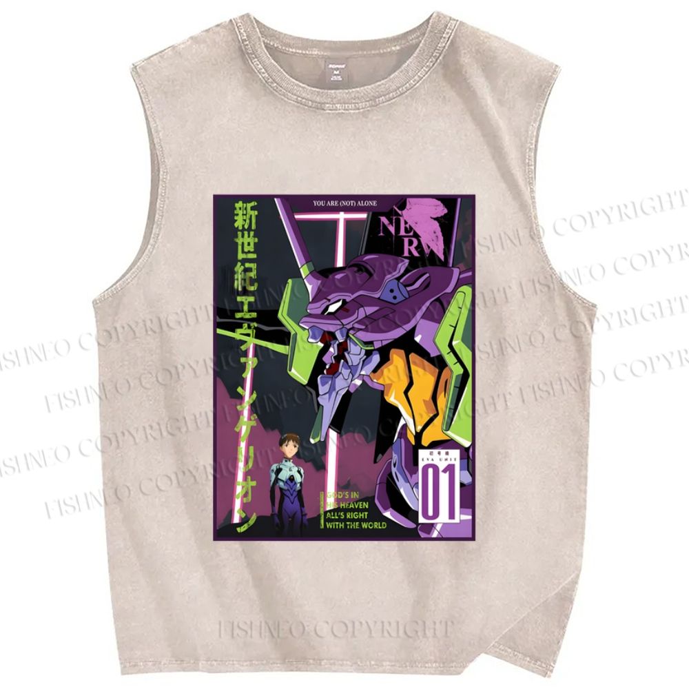 Unisex Neon Genesis Evangelion Printed Washed Tank Top