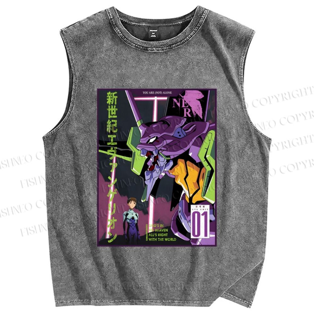 Unisex Neon Genesis Evangelion Printed Washed Tank Top