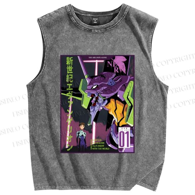 Unisex Neon Genesis Evangelion Printed Washed Tank Top