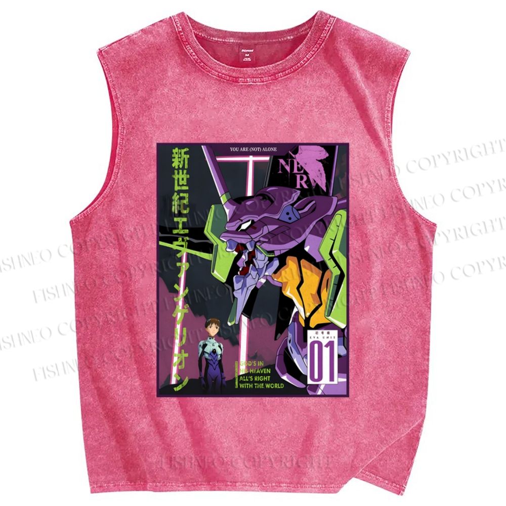 Unisex Neon Genesis Evangelion Printed Washed Tank Top