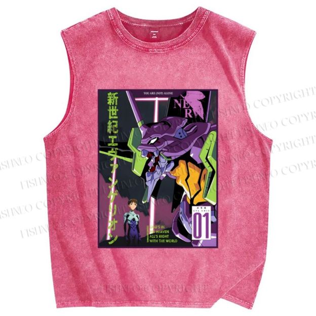 Unisex Neon Genesis Evangelion Printed Washed Tank Top