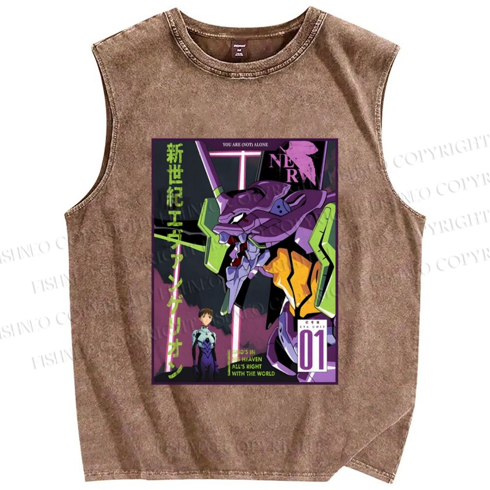 Unisex Neon Genesis Evangelion Printed Washed Tank Top