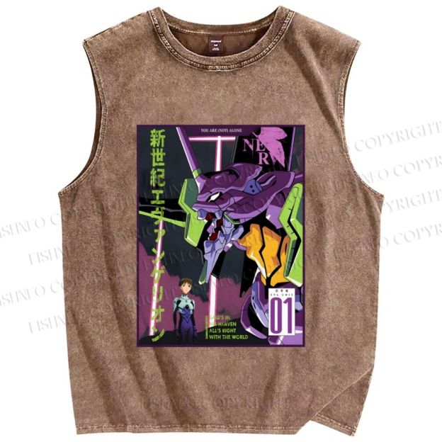 Unisex Neon Genesis Evangelion Printed Washed Tank Top