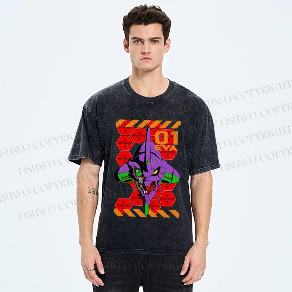 Unisex Neon Genesis Evangelion Printed Washed Tee