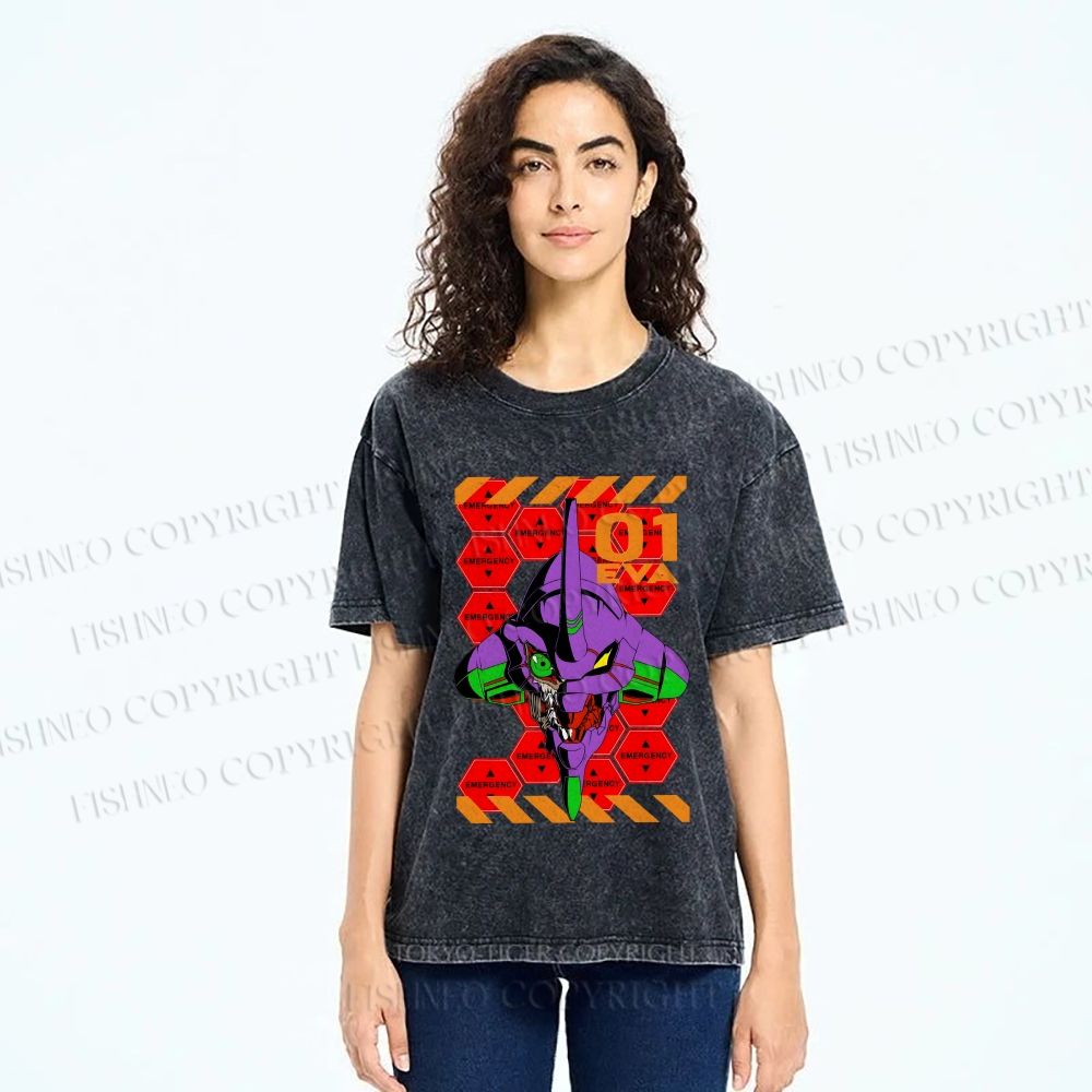 Unisex Neon Genesis Evangelion Printed Washed Tee