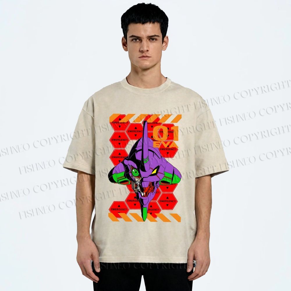Unisex Neon Genesis Evangelion Printed Washed Tee