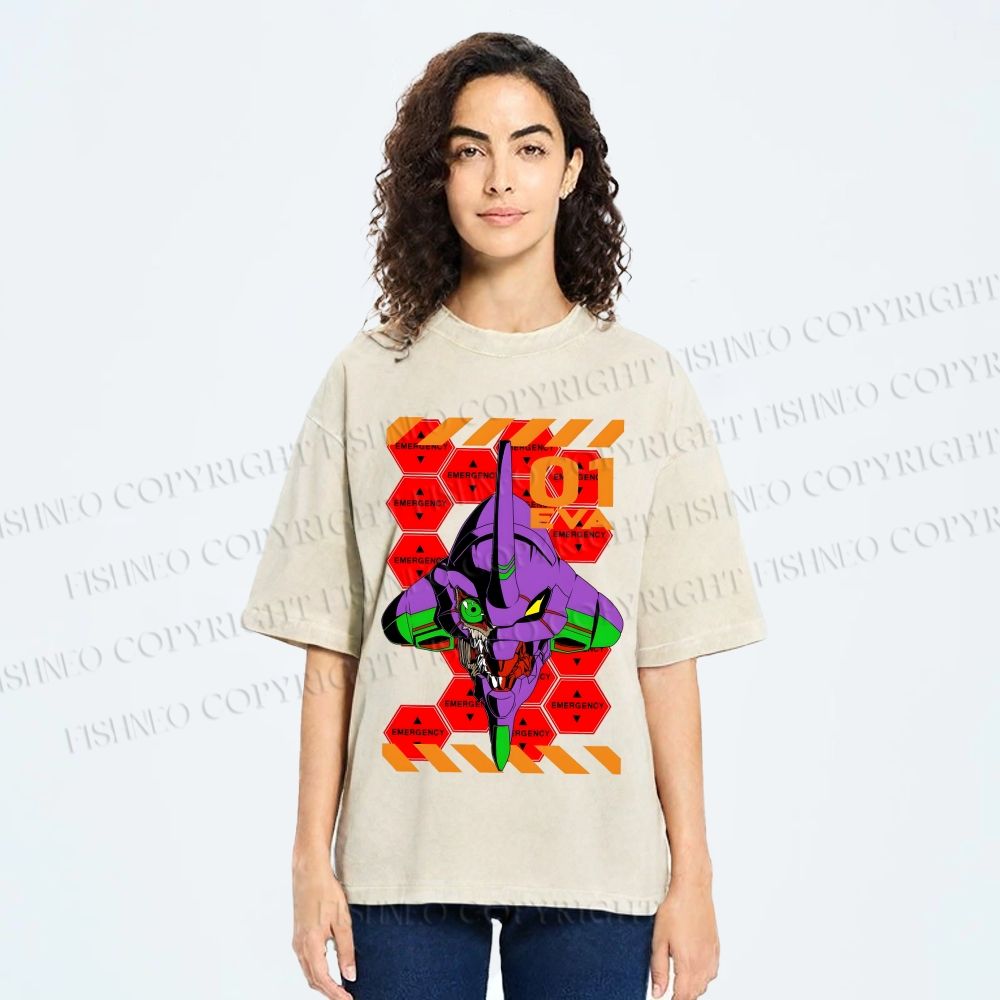 Unisex Neon Genesis Evangelion Printed Washed Tee