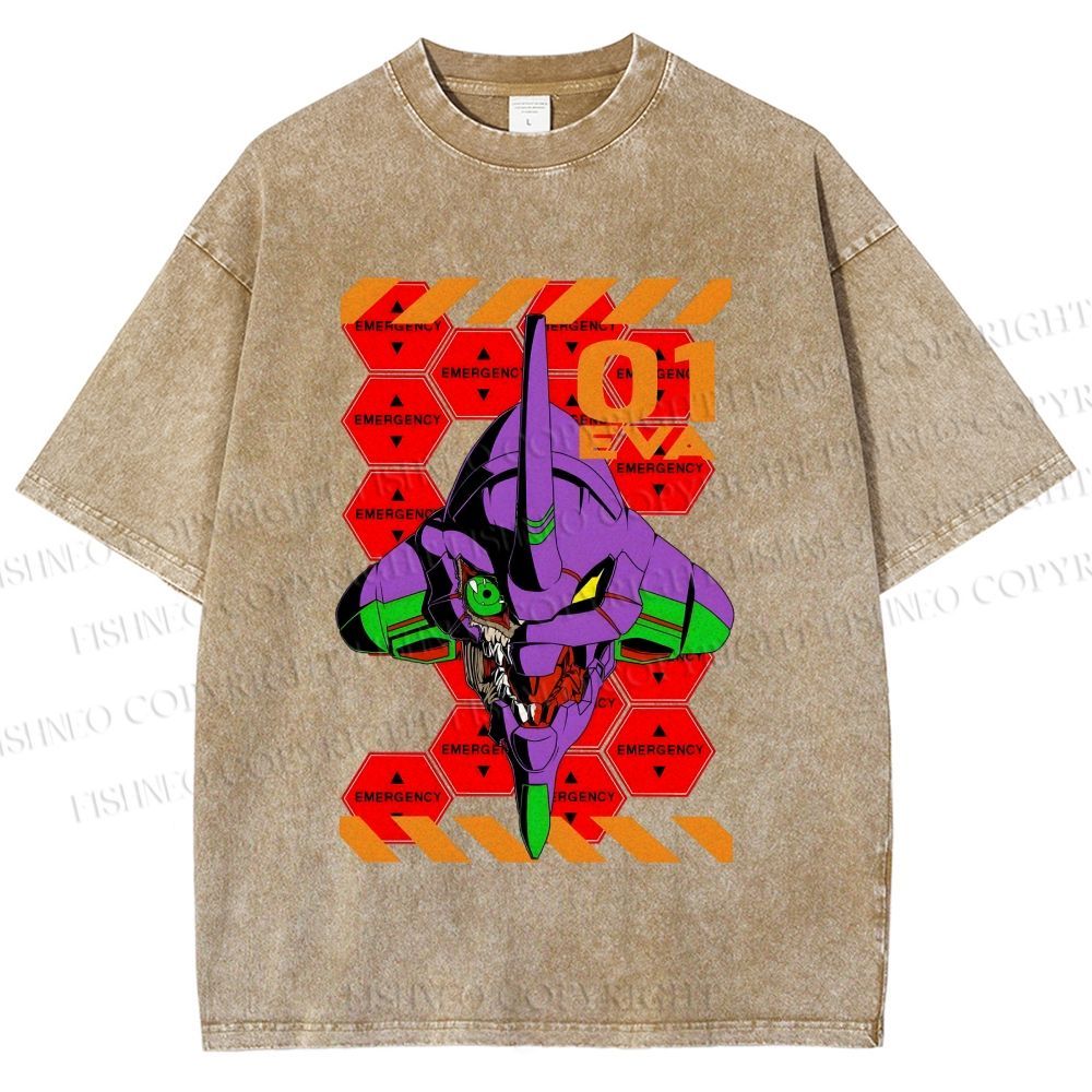 Unisex Neon Genesis Evangelion Printed Washed Tee