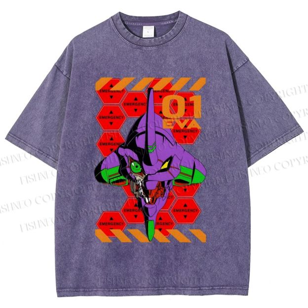 Unisex Neon Genesis Evangelion Printed Washed Tee