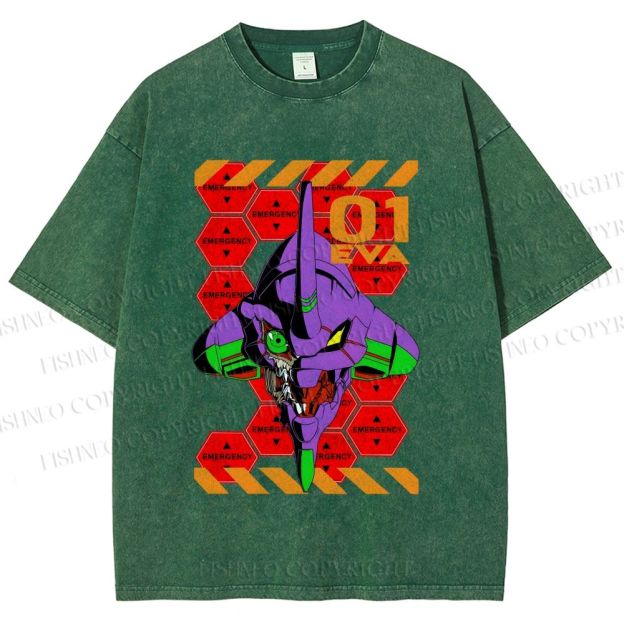 Unisex Neon Genesis Evangelion Printed Washed Tee