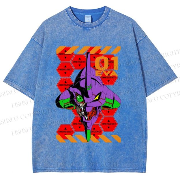 Unisex Neon Genesis Evangelion Printed Washed Tee