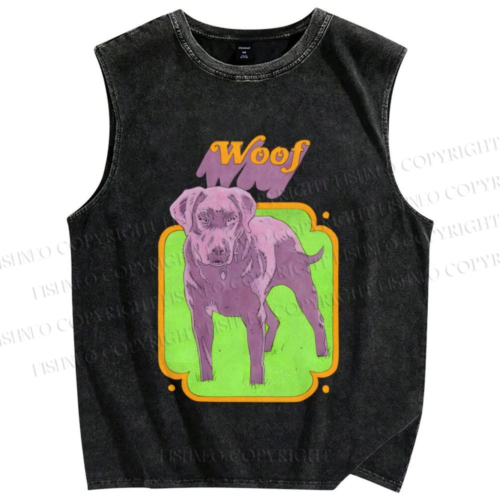 Unisex Woof Printed Washed Tank Top
