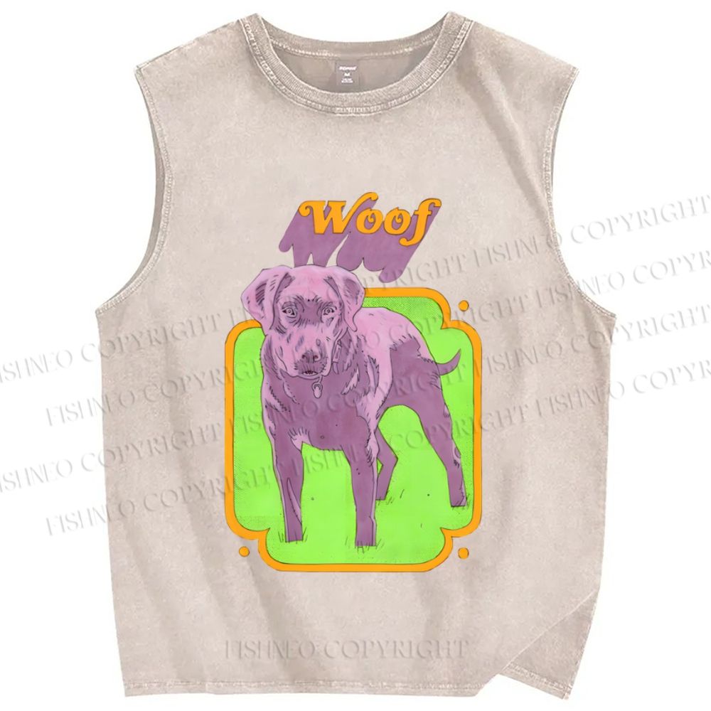 Unisex Woof Printed Washed Tank Top
