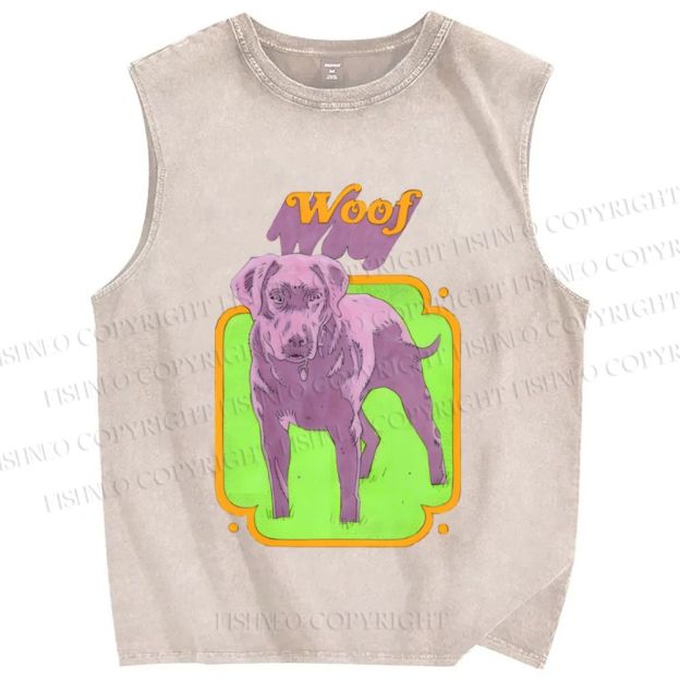 Unisex Woof Printed Washed Tank Top