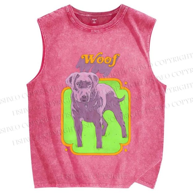 Unisex Woof Printed Washed Tank Top