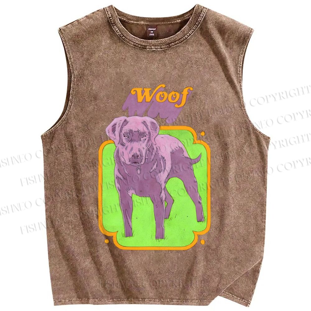 Unisex Woof Printed Washed Tank Top
