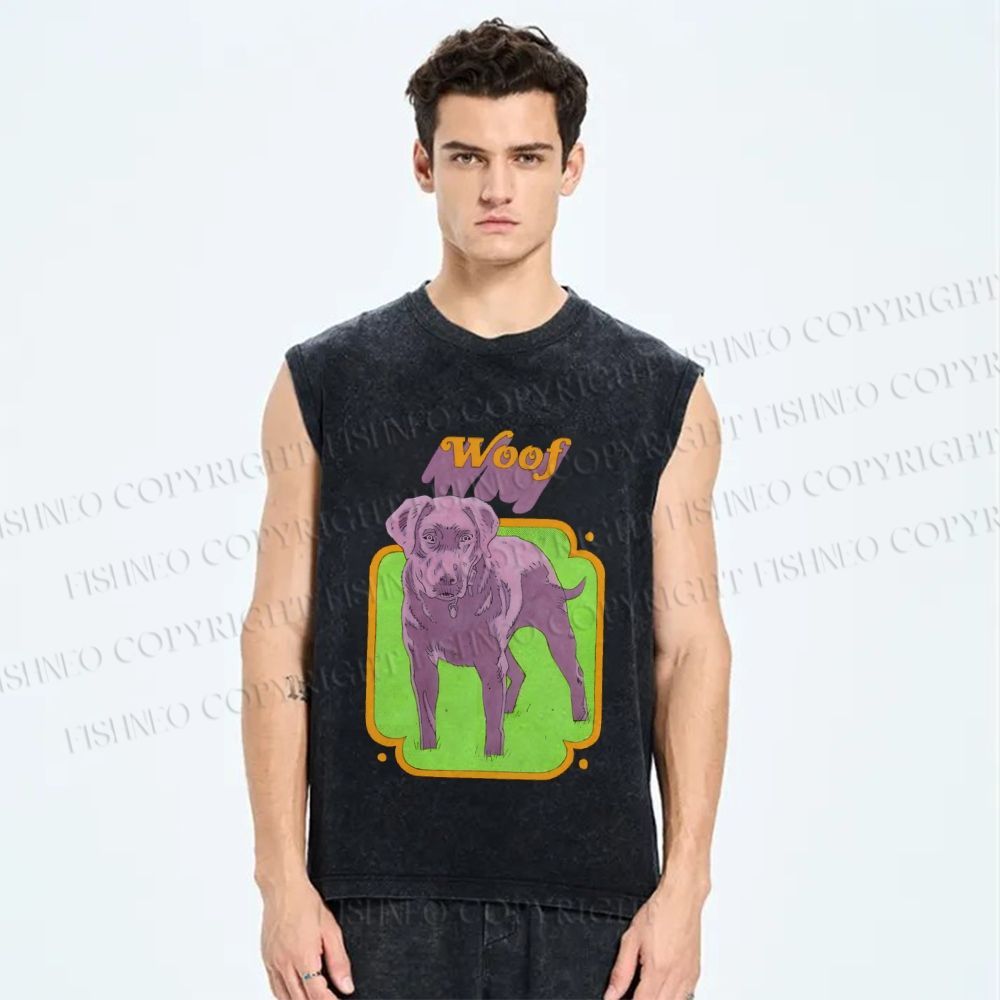 Unisex Woof Printed Washed Tank Top