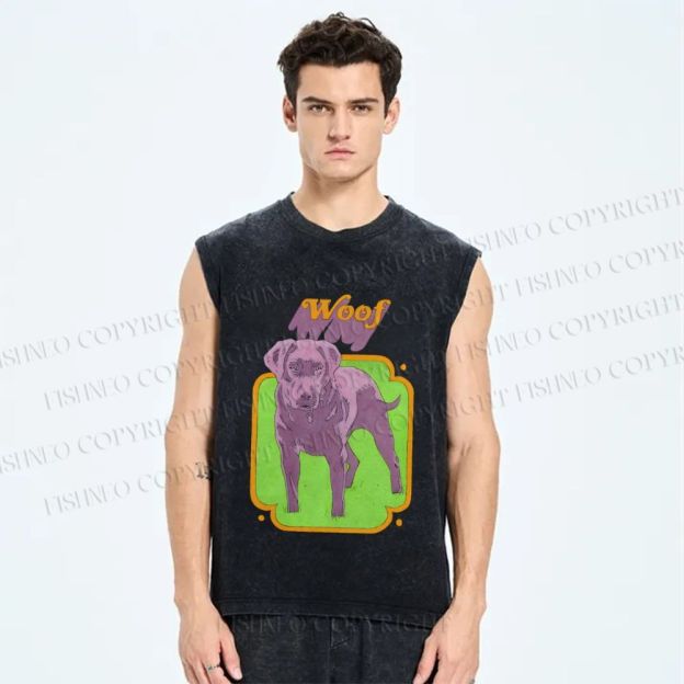 Unisex Woof Printed Washed Tank Top