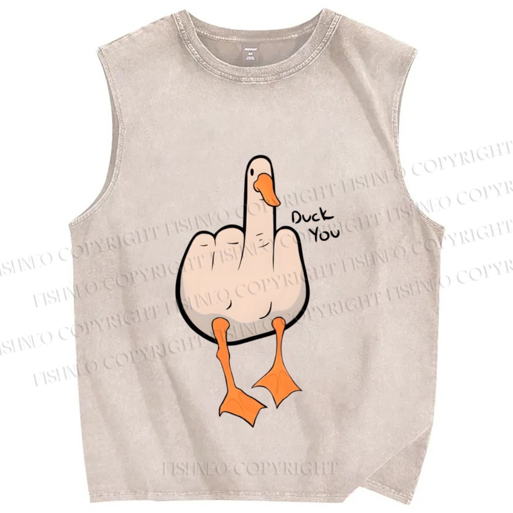 Unisex Duck You Printed Washed Tank Top