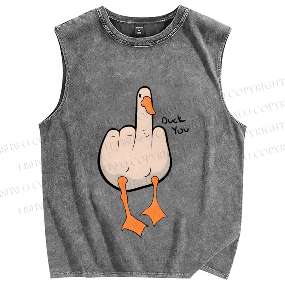 Unisex Duck You Printed Washed Tank Top