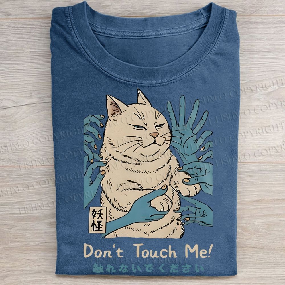 Unisex Vintage Don't Touch Me Cat Printed Washed Tee