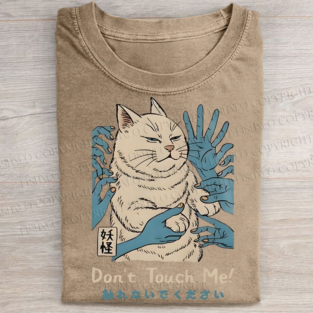 Unisex Vintage Don't Touch Me Cat Printed Washed Tee