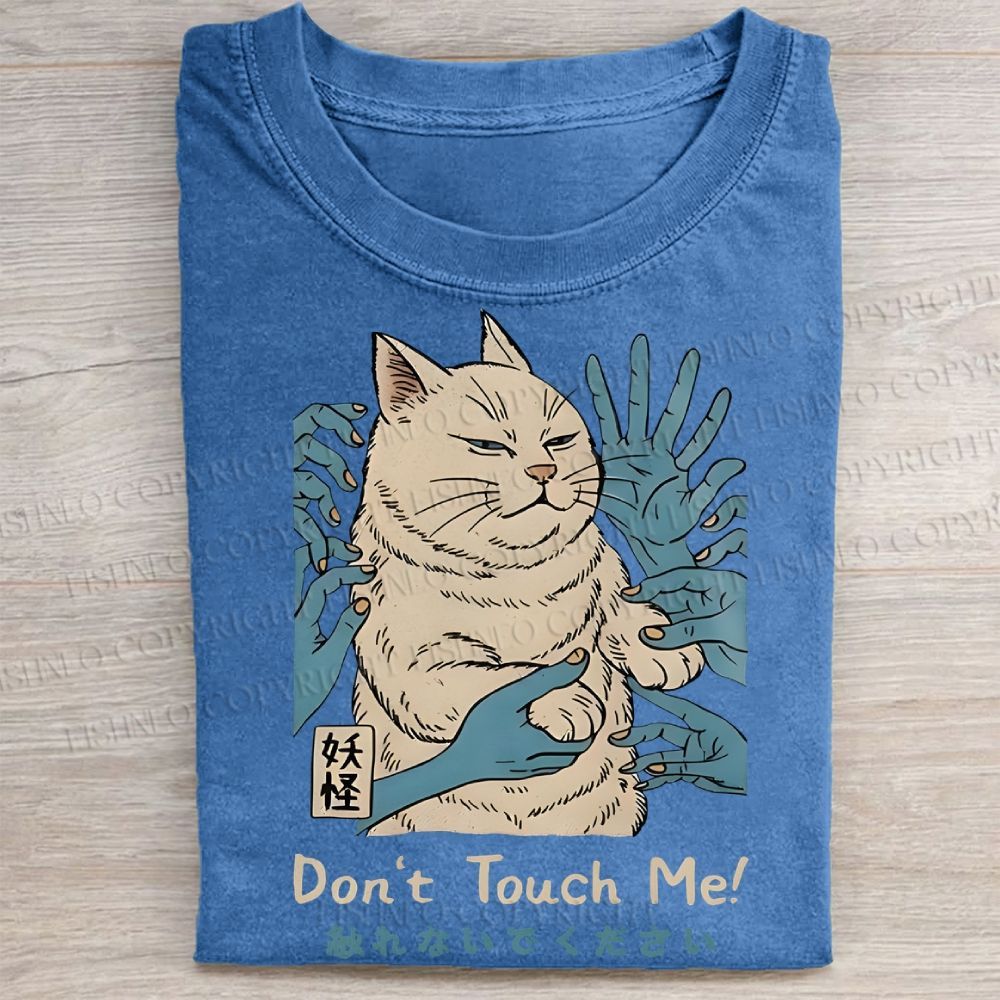 Unisex Vintage Don't Touch Me Cat Printed Washed Tee
