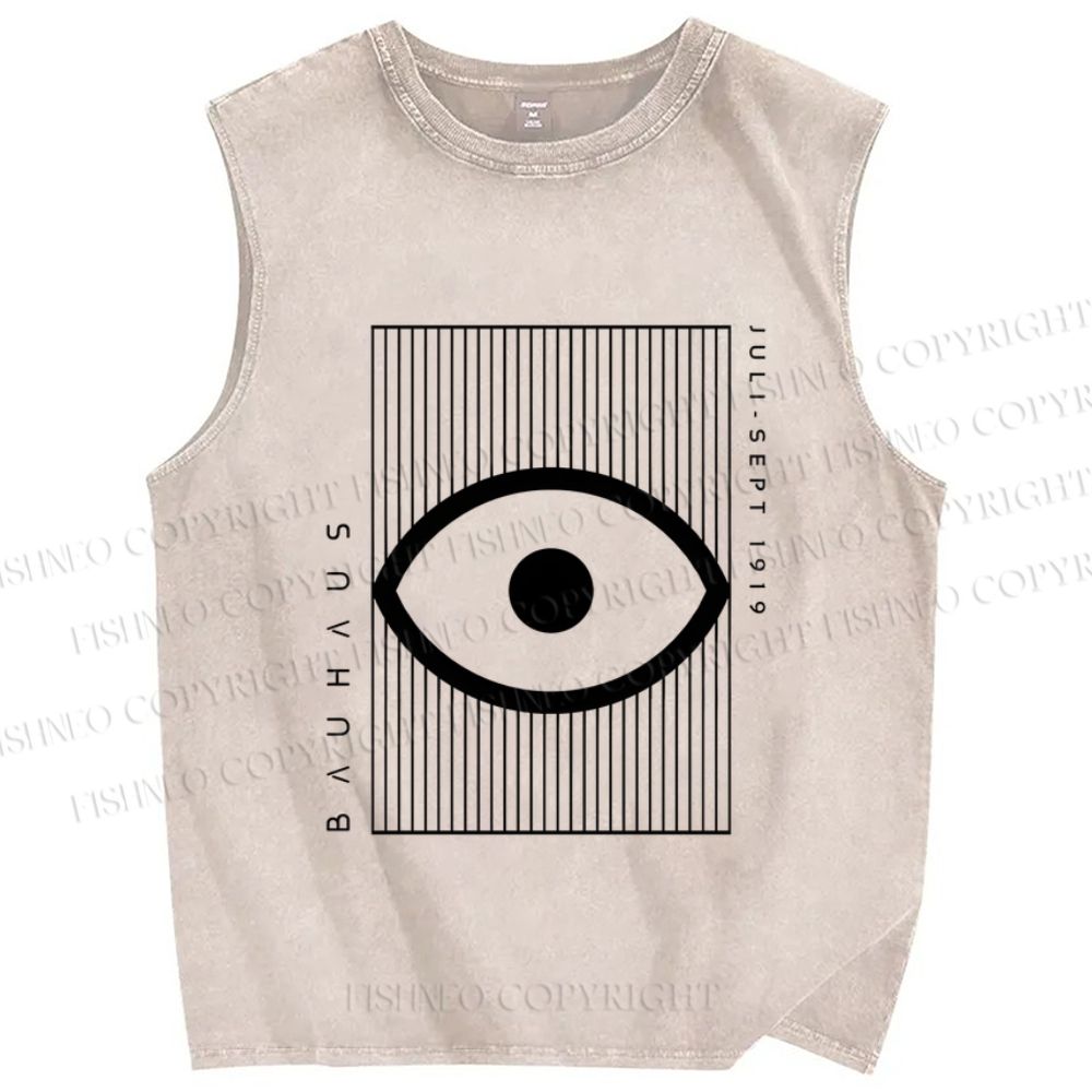 Unisex Bauhaus Geometric Eyes Printed Washed Tank Top