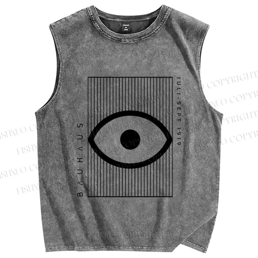 Unisex Bauhaus Geometric Eyes Printed Washed Tank Top