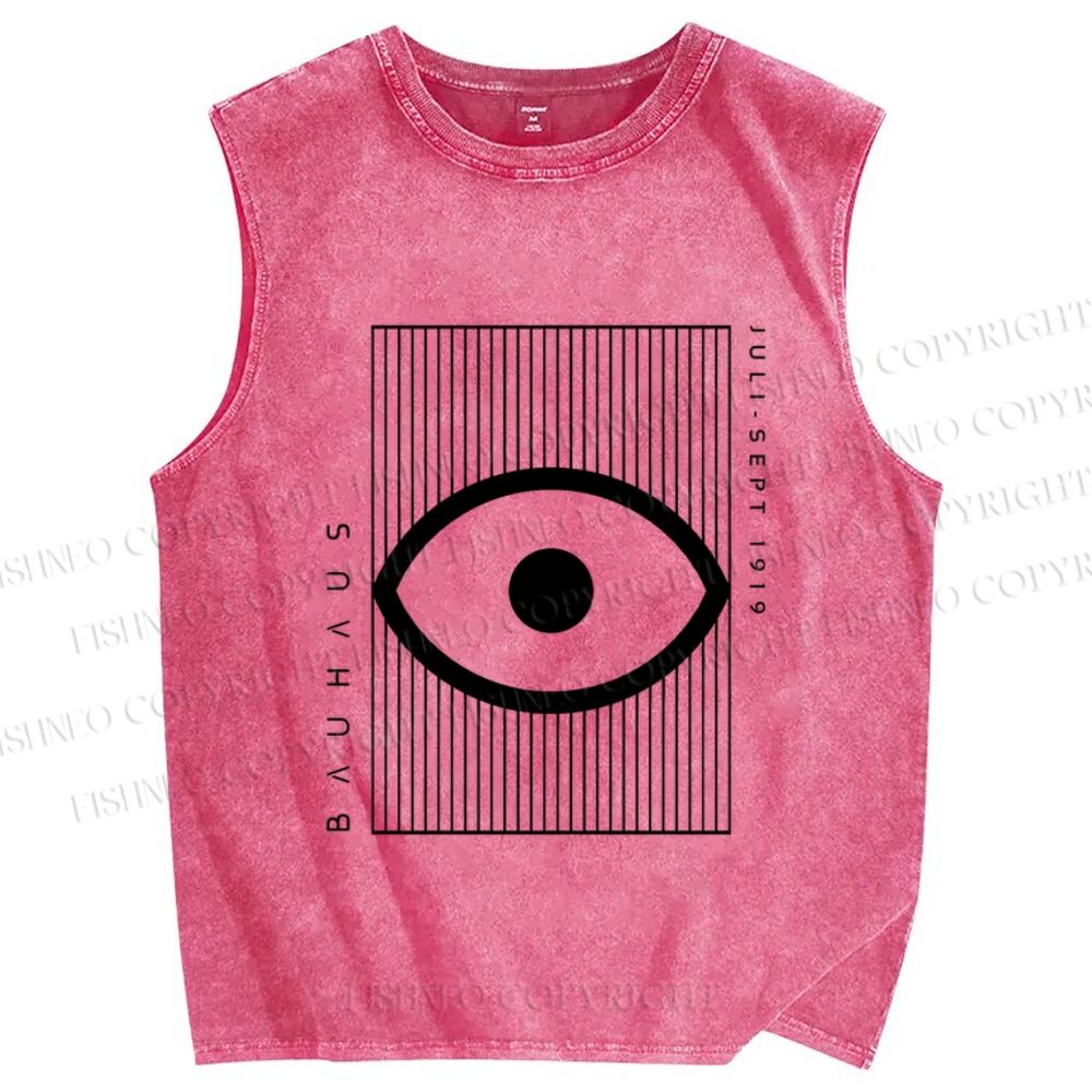 Unisex Bauhaus Geometric Eyes Printed Washed Tank Top