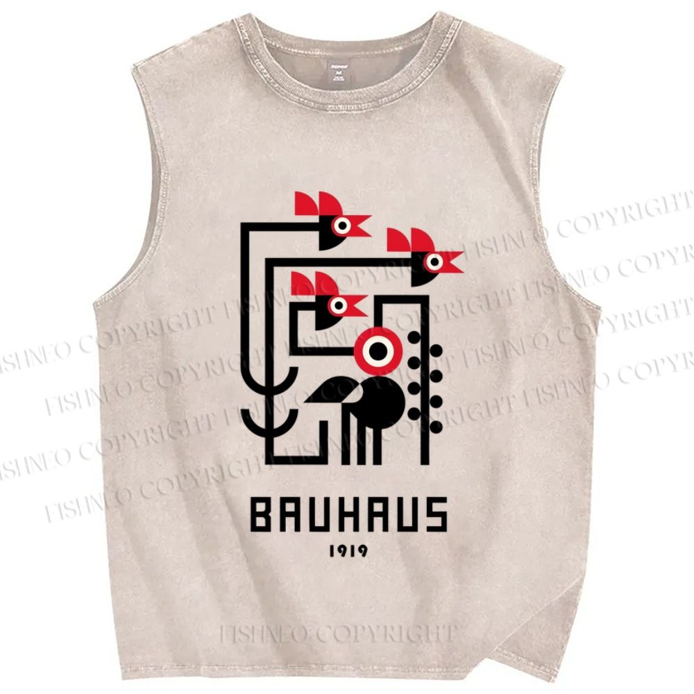 Unisex Bauhaus Geometric Bird Printed Washed Tank Top