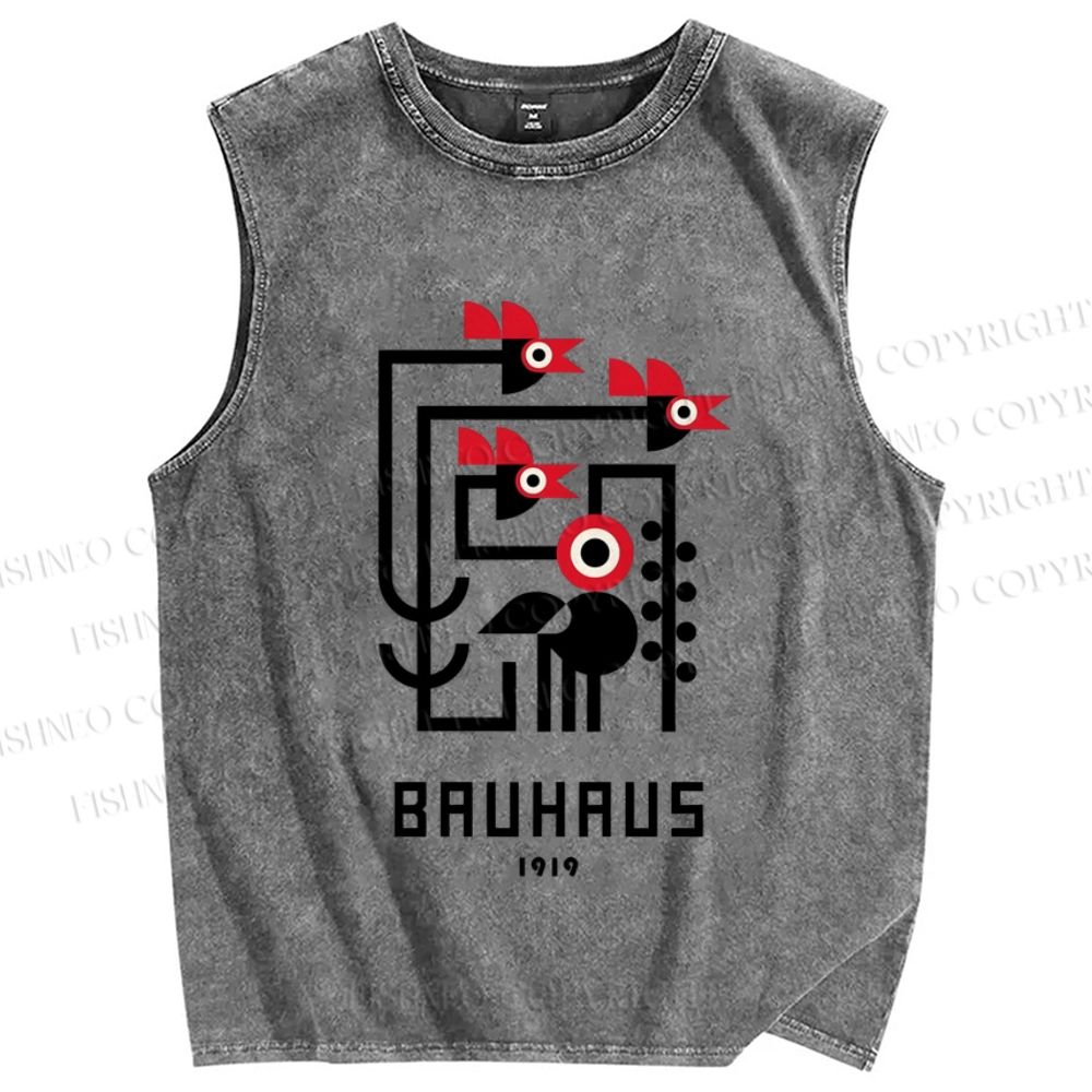 Unisex Bauhaus Geometric Bird Printed Washed Tank Top