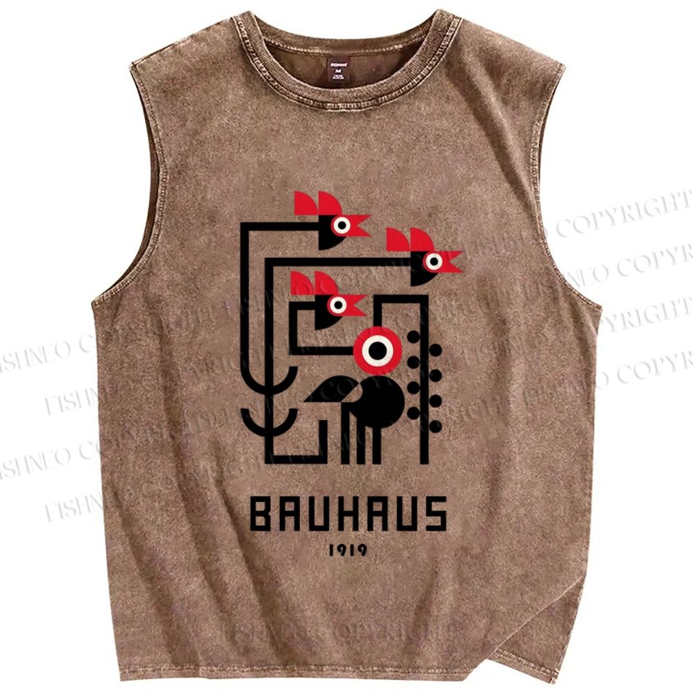 Unisex Bauhaus Geometric Bird Printed Washed Tank Top